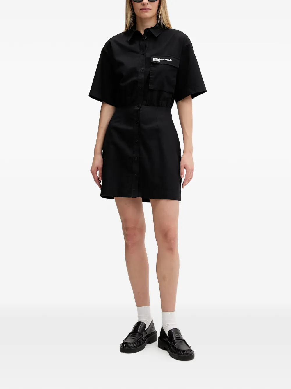 Karl Lagerfeld Jeans cut-out logo-waistband dress - Nero