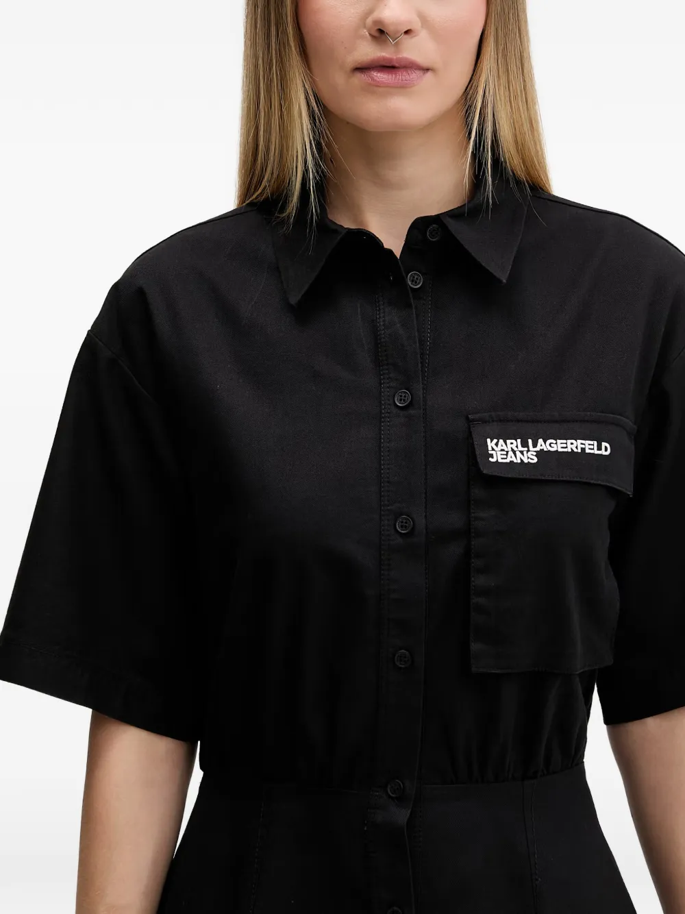Karl Lagerfeld Jeans Jurk met logoband en uitgesneden details Zwart