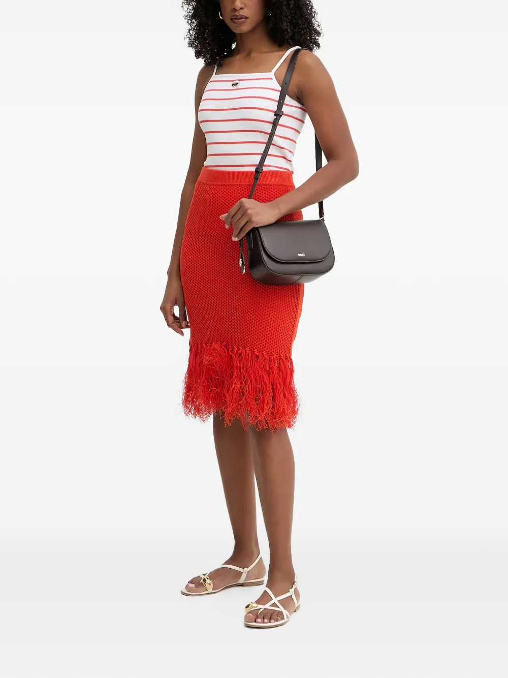  Karl Lagerfeld Fringed Open-knit Midi Skirt - Orange 