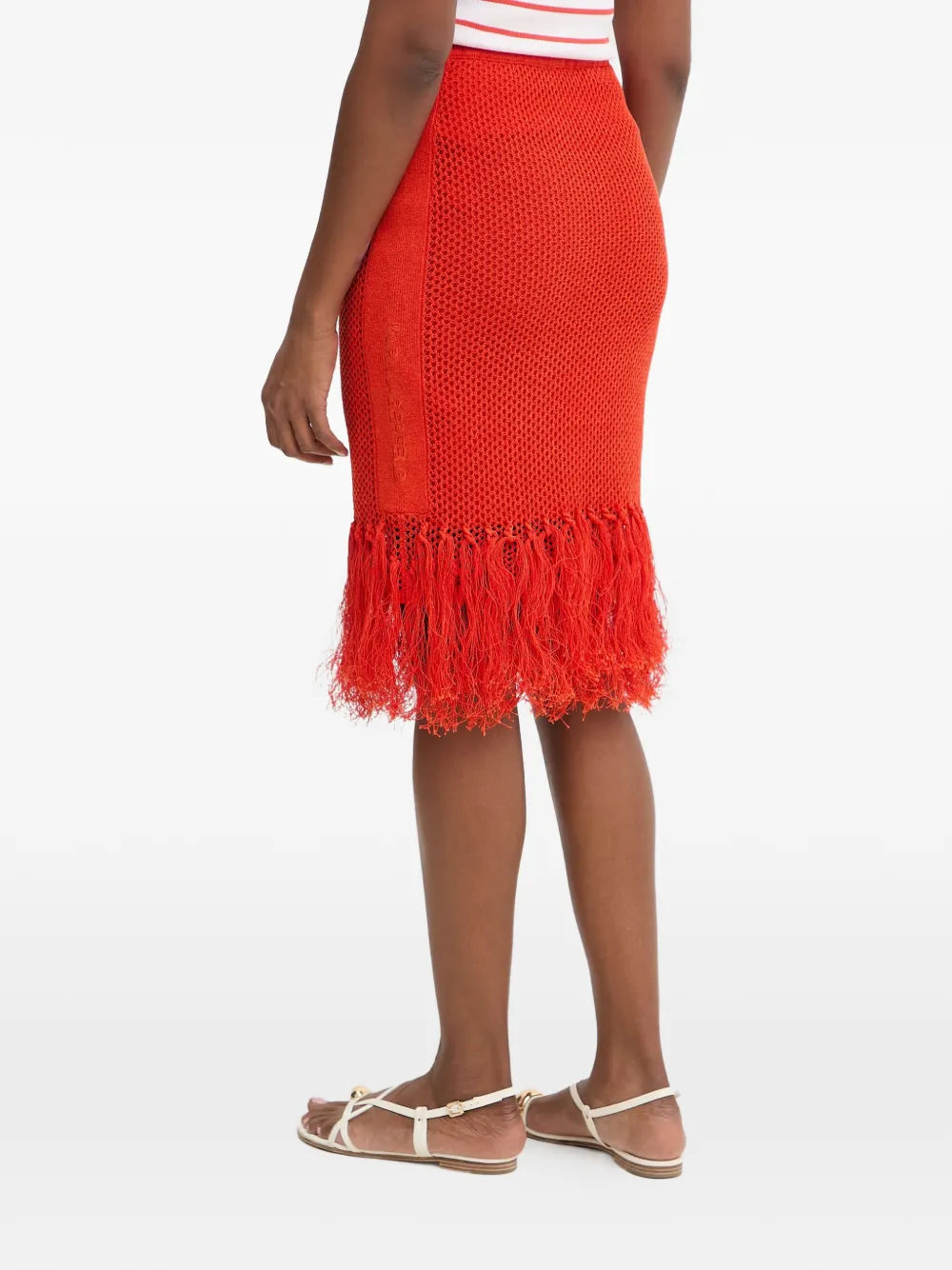  Karl Lagerfeld Fringed Open-knit Midi Skirt - Orange 