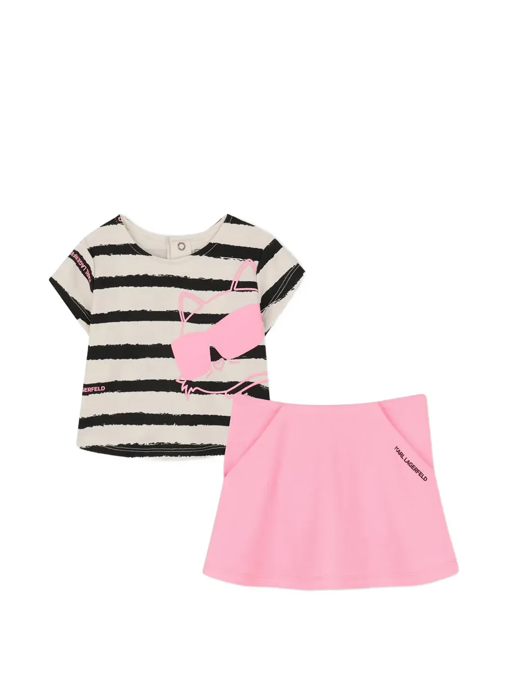Karl Lagerfeld Kids striped graphic-print T-shirt and skirt set - Rosa