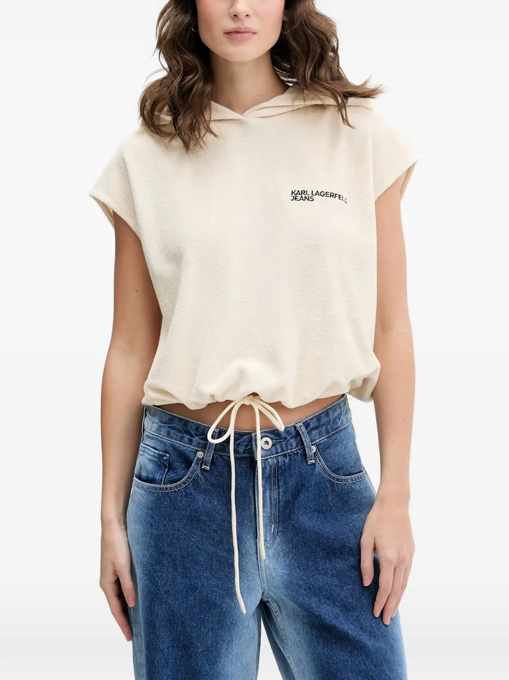 Karl Lagerfeld Jeans logo-print sleeveless hoodie - Nude