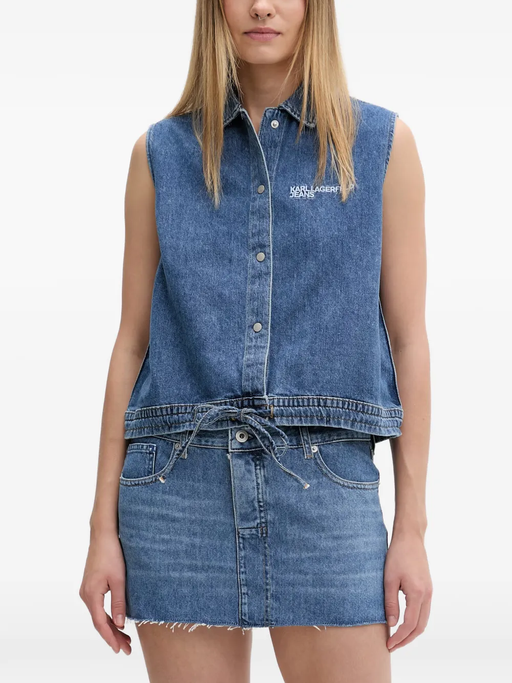 Karl Lagerfeld Jeans logo-embroidered drawstring-hem shirt - Blau