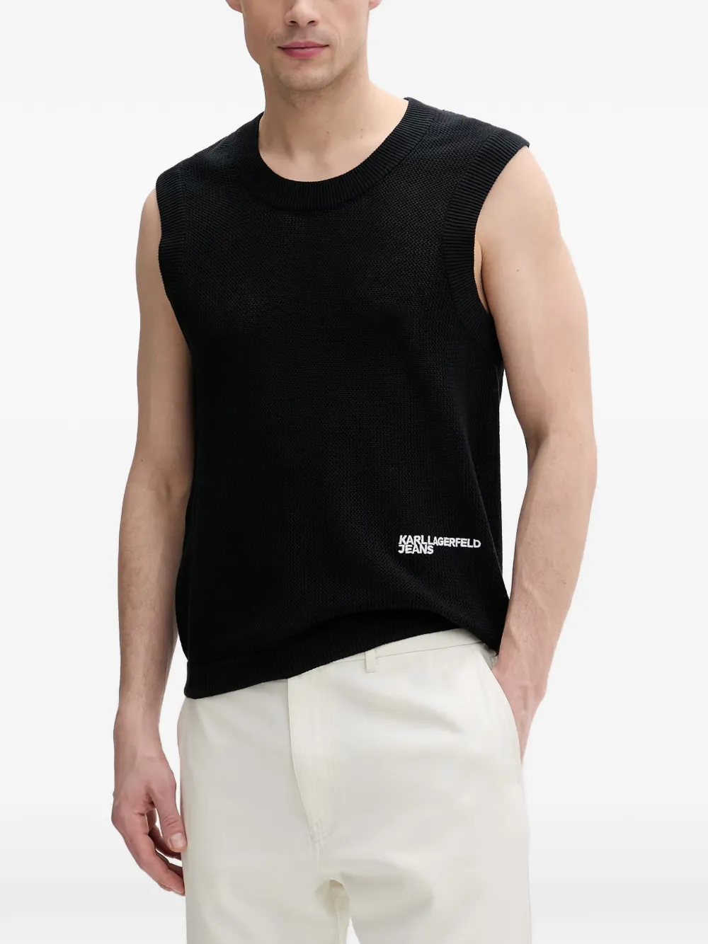 Karl Lagerfeld Jeans logo-embroidered sleeveless vest - Nero