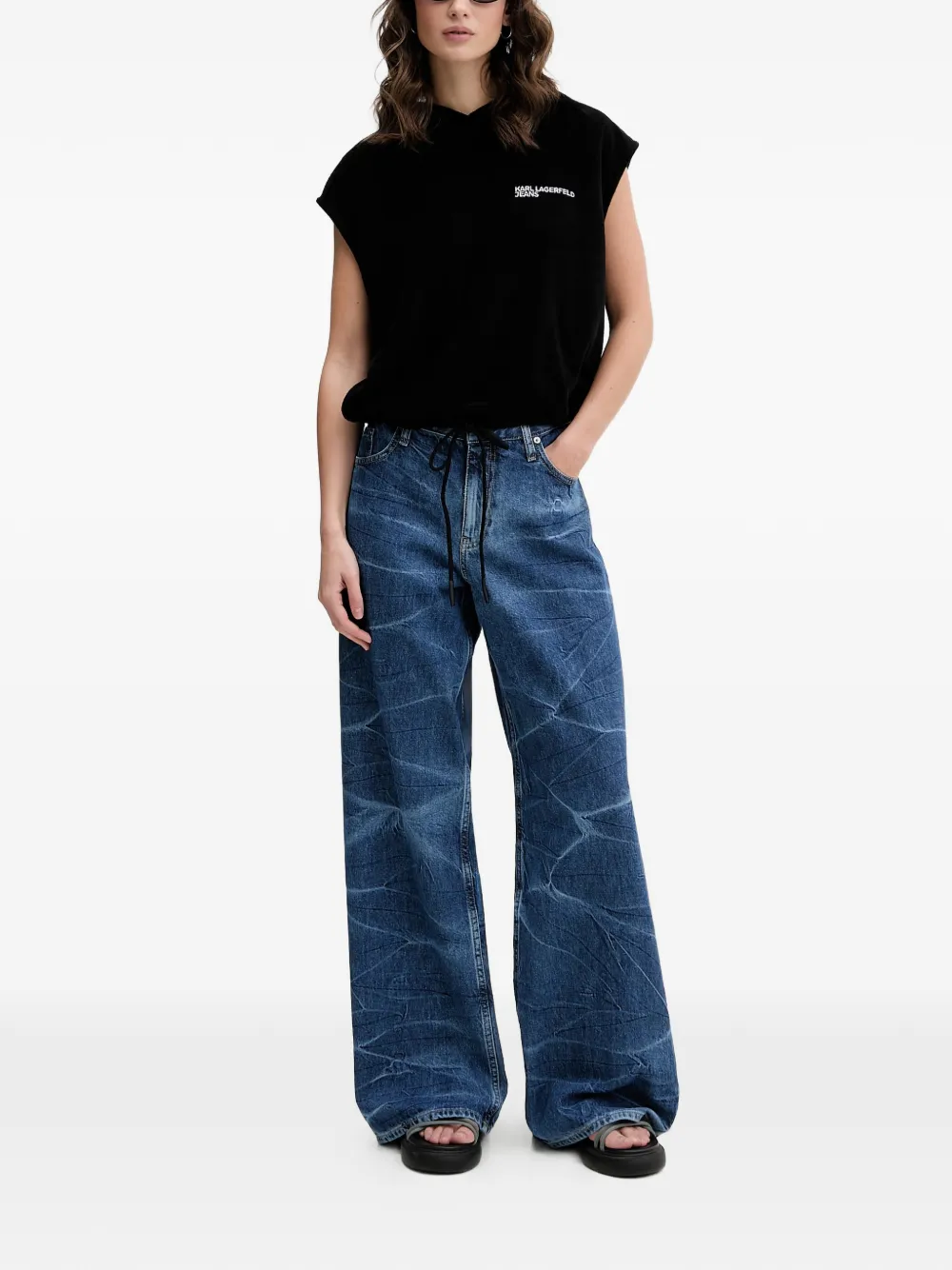 Karl Lagerfeld Jeans Hoodie met logoprint en trekkoord Zwart