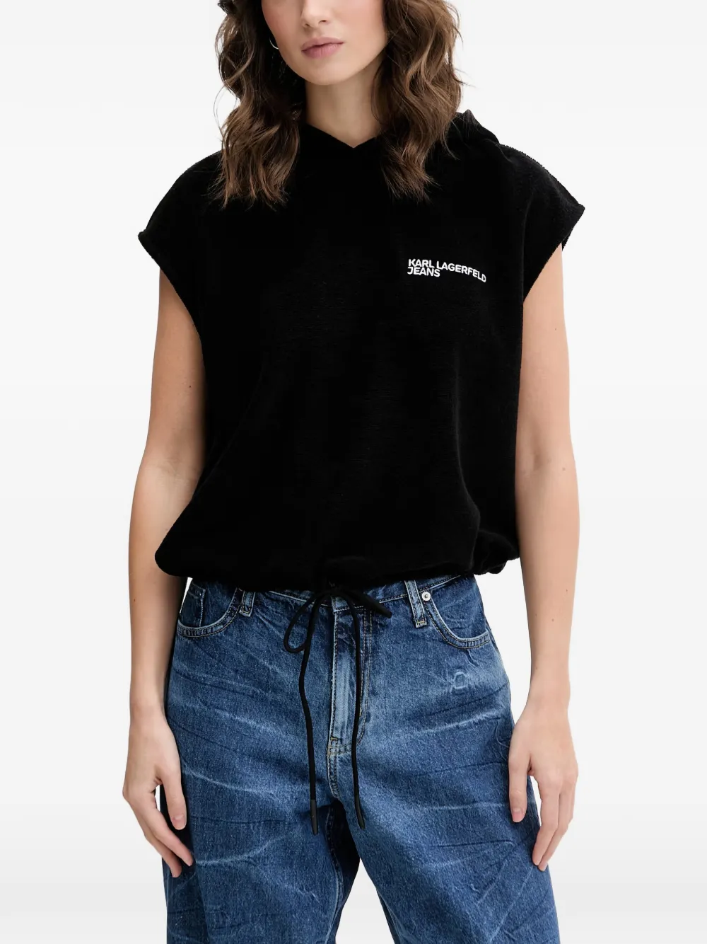 Karl Lagerfeld Jeans logo-print drawstring hoodie - Nero