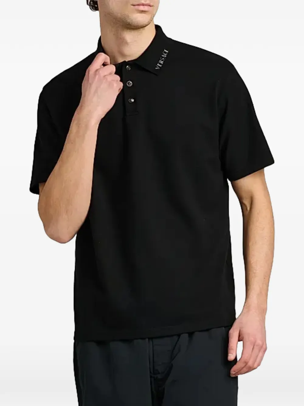 Versace Poloshirt met geborduurd logo Zwart