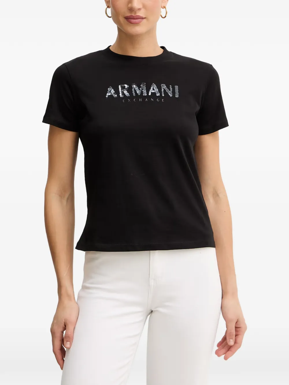 Armani Exchange T-shirt con paillettes - Nero