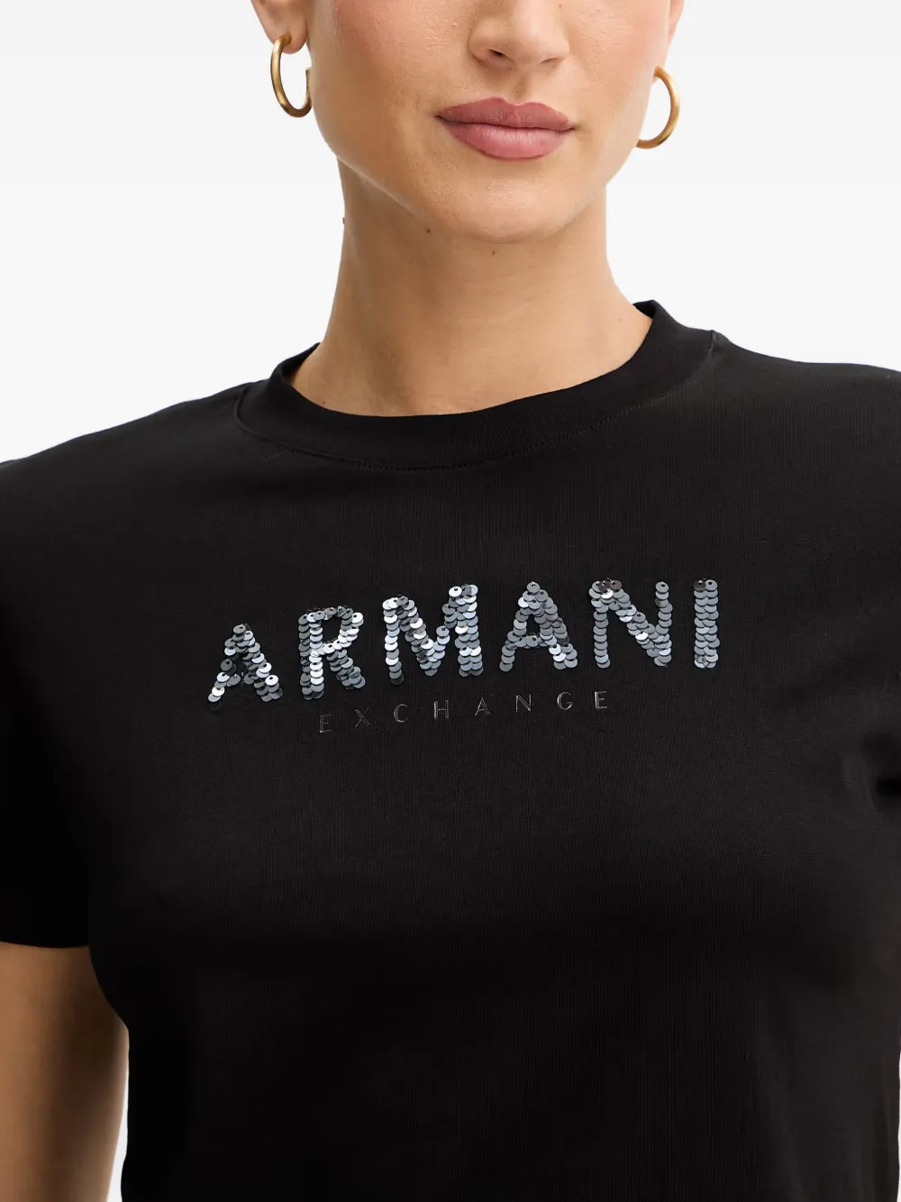 Armani Exchange T-shirt met pailletten logo Zwart