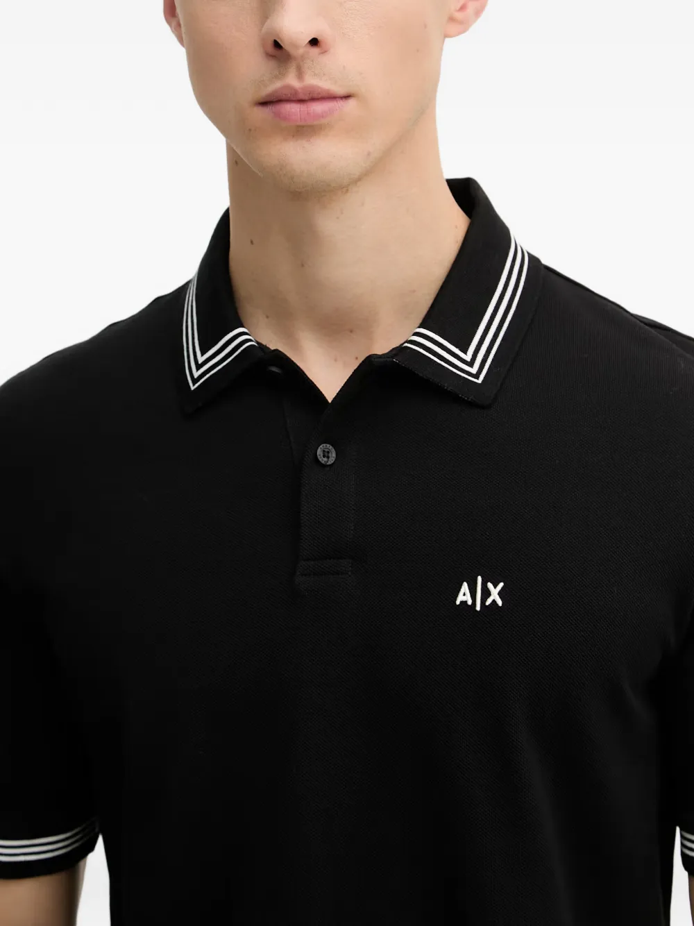 Armani Exchange Poloshirt met gestreepte afwerking en logo Zwart