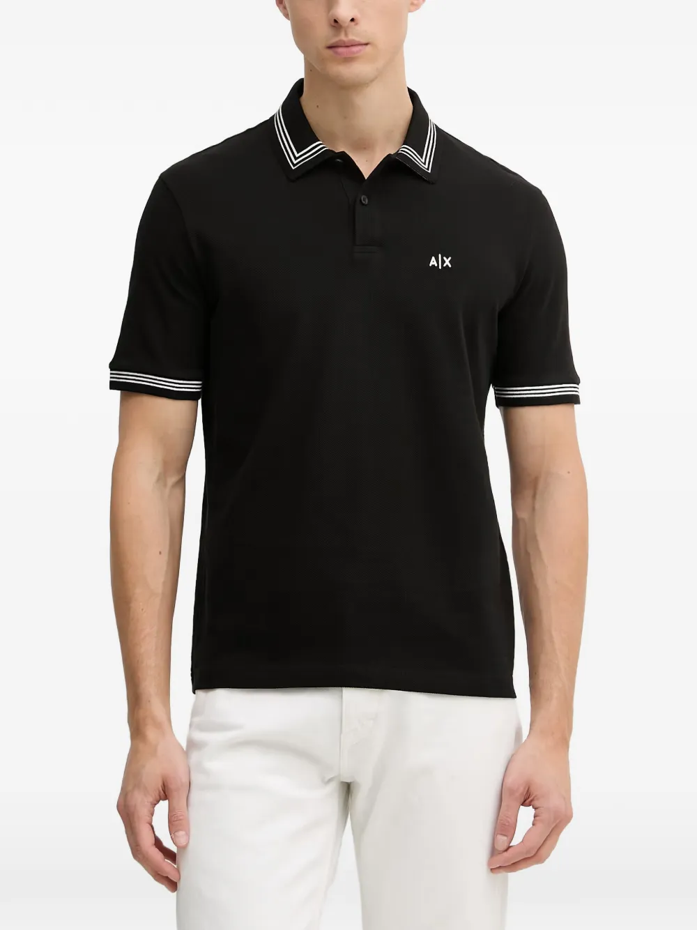 Armani Exchange Poloshirt met gestreepte afwerking en logo Zwart