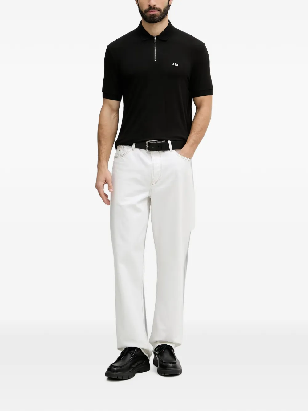 Armani Exchange Polo con zip e logo - Nero