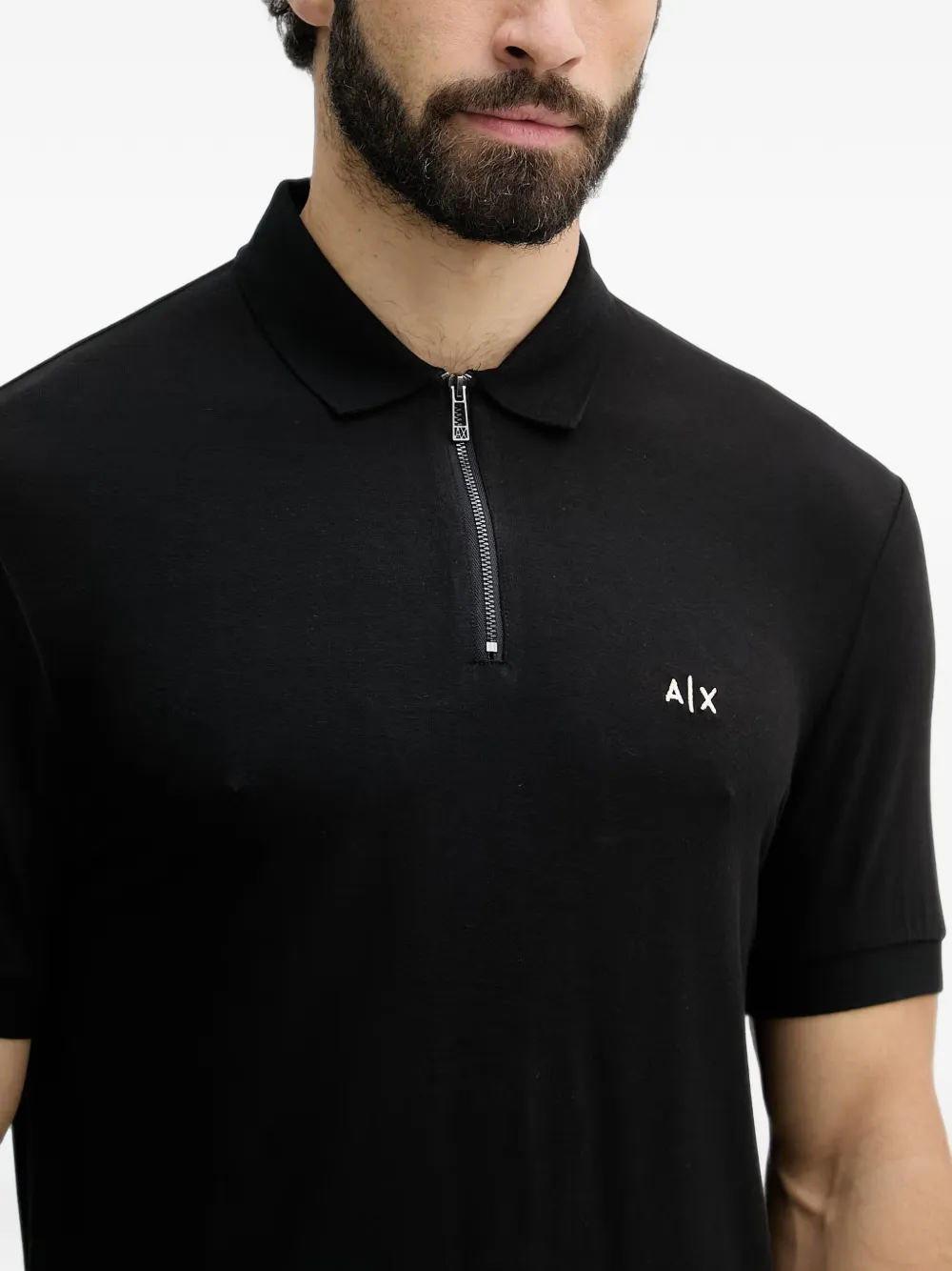 Armani Exchange Poloshirt met logo en ritssluiting Zwart