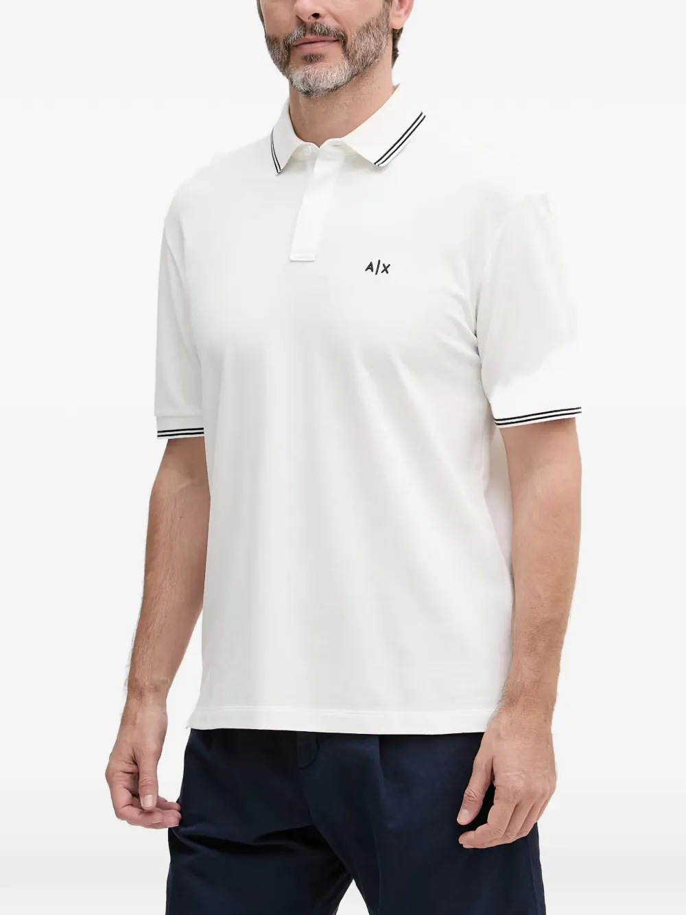 Armani Exchange logo-embroidered tipped polo shirt - Weiß