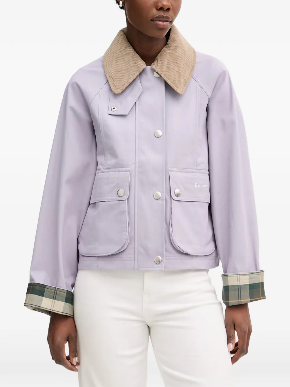 Barbour Corduroy-collar Check-pattern Jacket In Purple