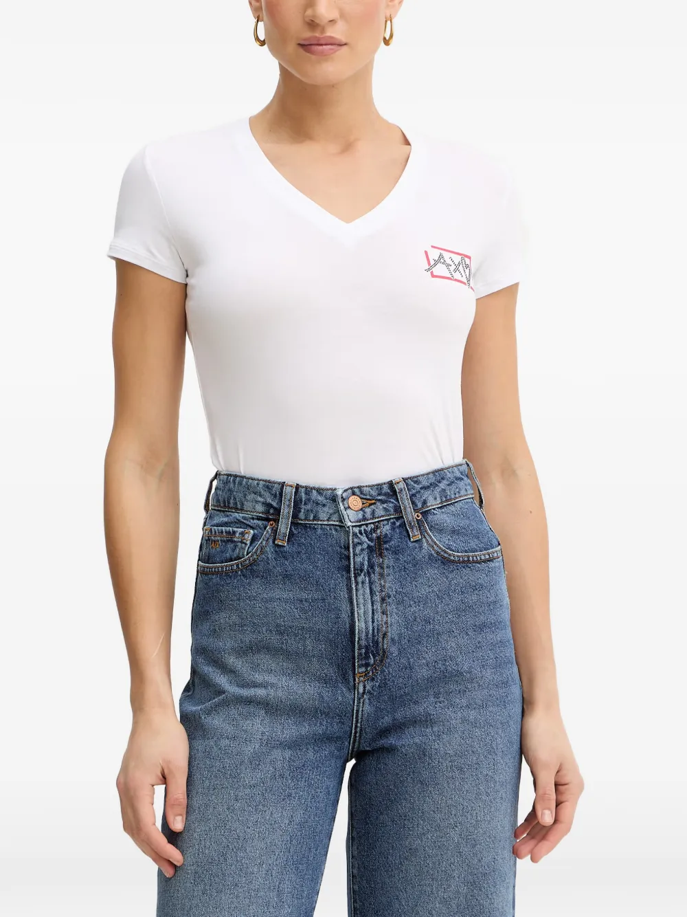Armani Exchange embellished V-neck T-shirt - Bianco
