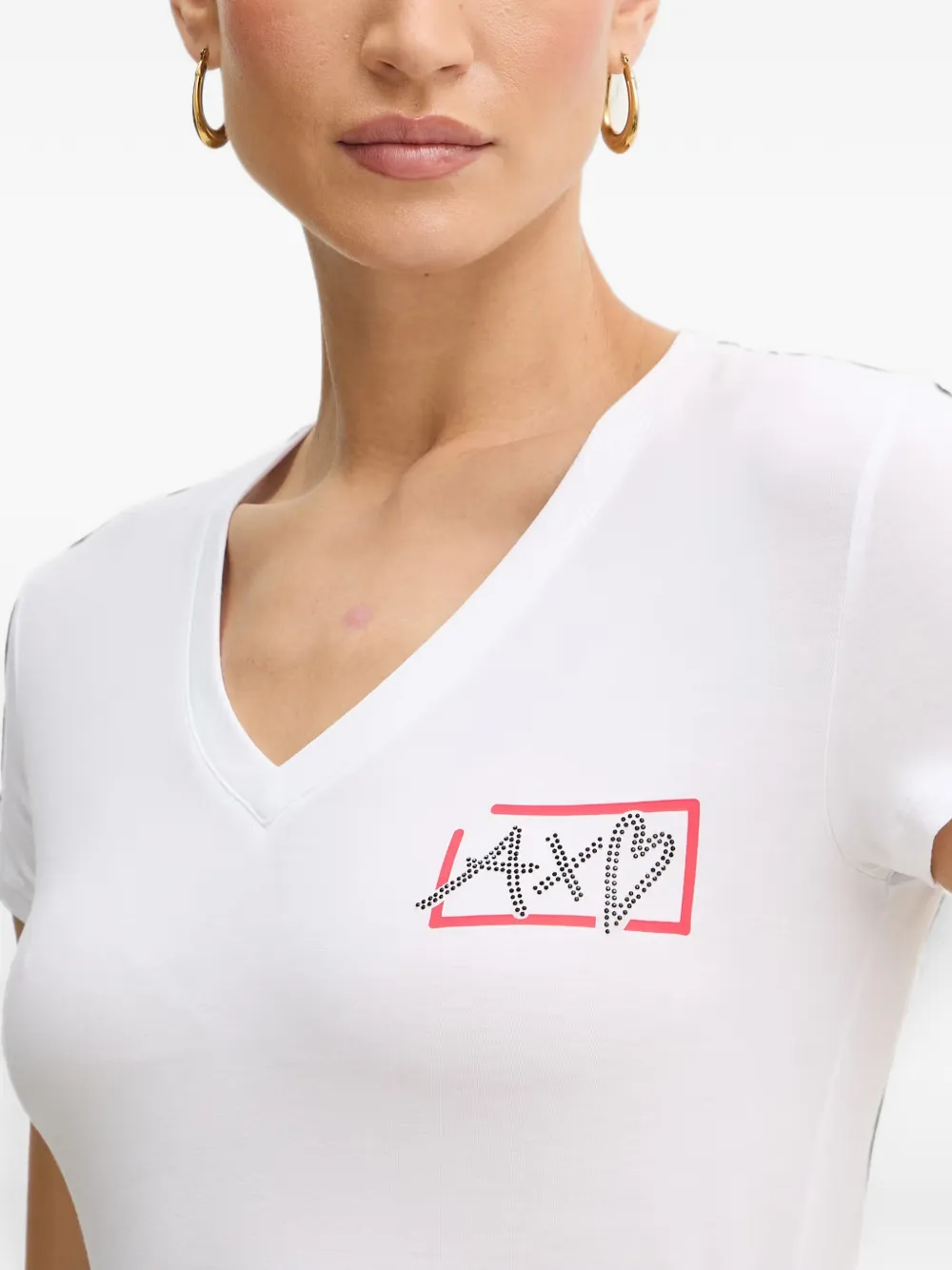 Armani Exchange Verfraaid T-shirt met V-hals Wit