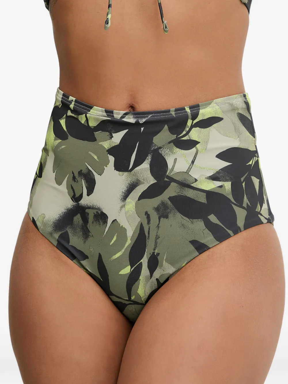 Armani Exchange leaf-print high-waisted bikini - Verde