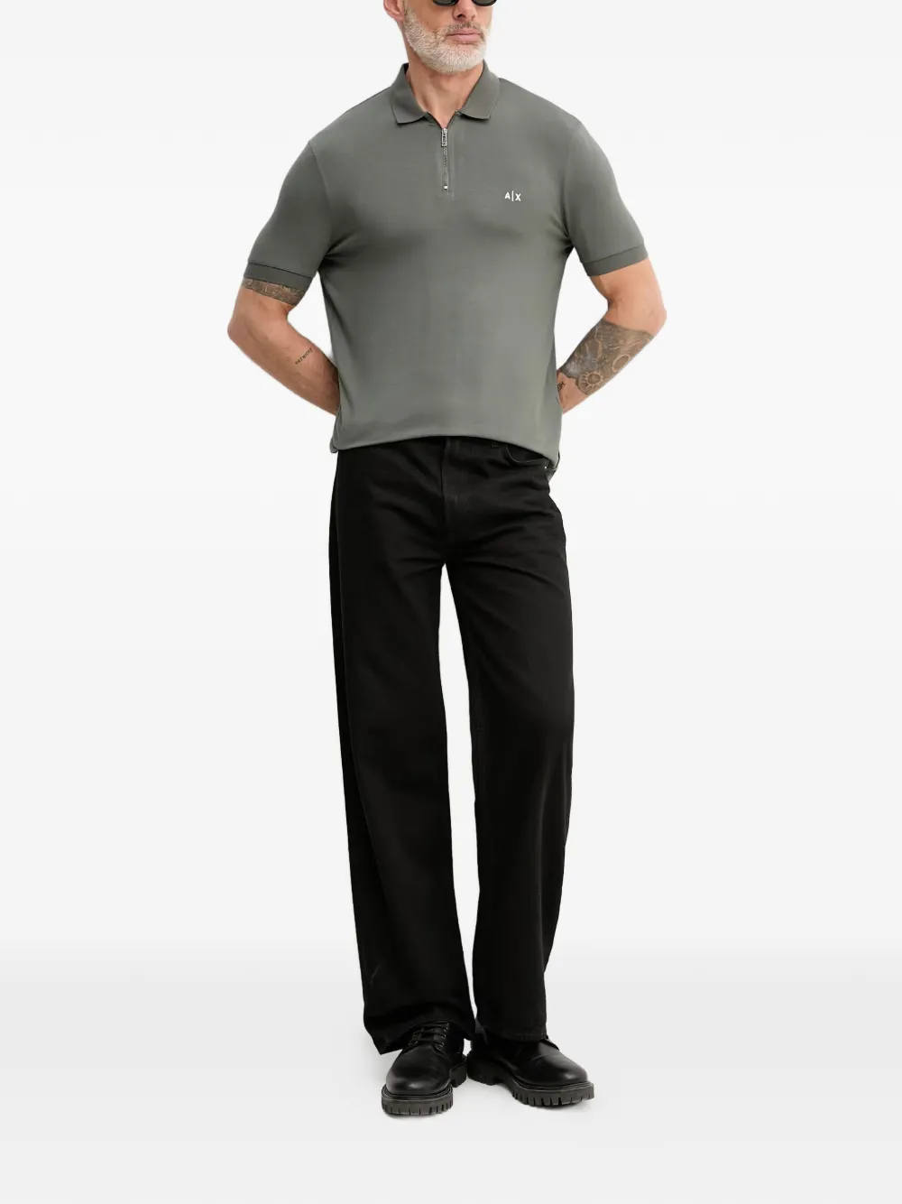 Armani Exchange Poloshirt met geborduurd logo en ritssluiting Groen