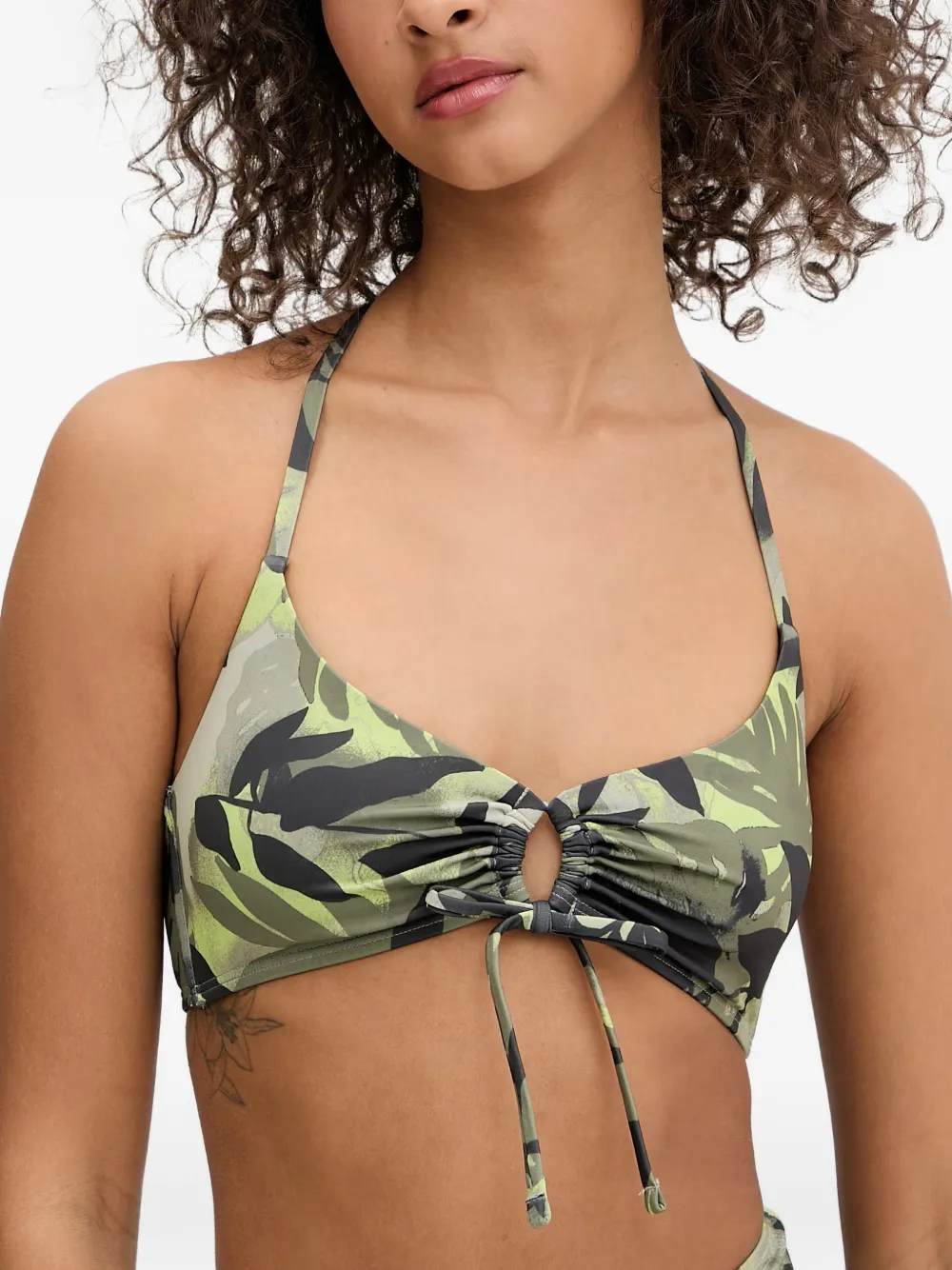 Armani Exchange leaf-print high-waisted bikini - Verde