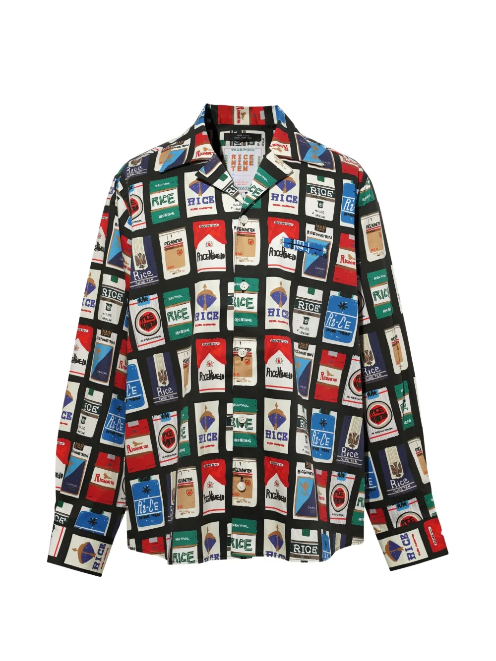 RICE NINE TEN Ciggy graphic-print open-collar shirt - Nero