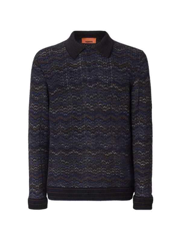 Missoni Long-sleeve Cashmere and Viscose Polo Shirt in Blue
