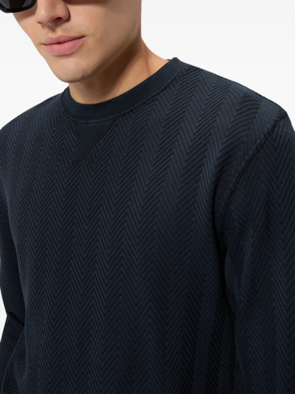 Missoni Ton-sur-ton Chevron katoenen en viscose sweater met ronde hals Blauw