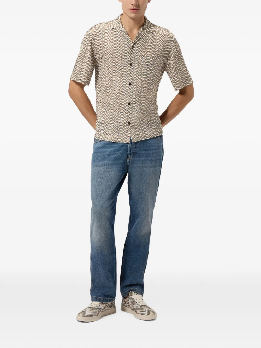 Missoni Viscose gebreid bowlingshirt met Grieks sleutel-patroon Beige