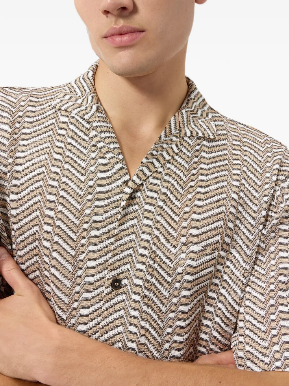 Missoni Viscose gebreid bowlingshirt met Grieks sleutel-patroon Beige