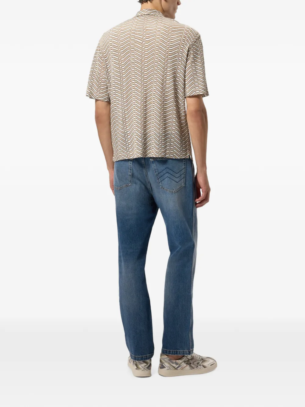Missoni Viscose gebreid bowlingshirt met Grieks sleutel-patroon Beige