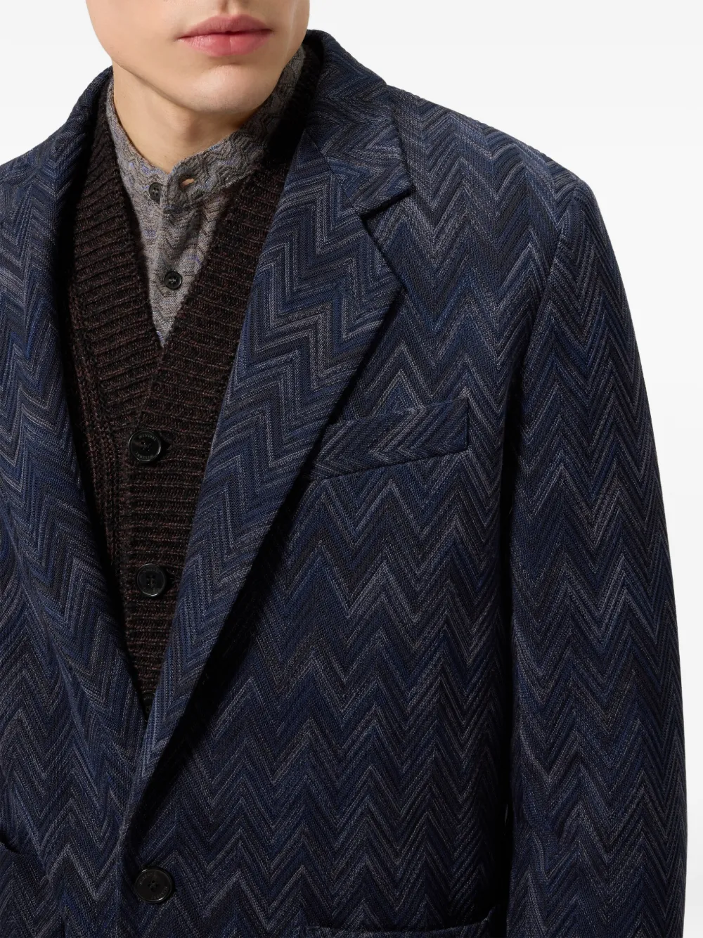 Missoni Zigzag Knitted Jacket in Blue, view 4