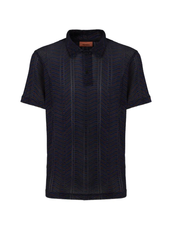 Missoni Viscose and Cotton Polo Shirt with Greek Key Motif in Blue