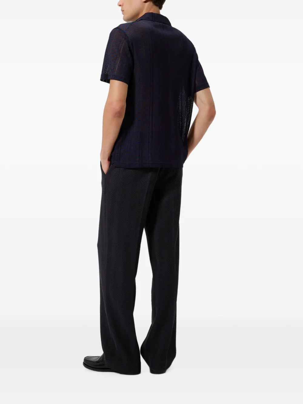 Missoni Viscose and Cotton Polo Shirt with Greek Key Motif in Blue, view 3