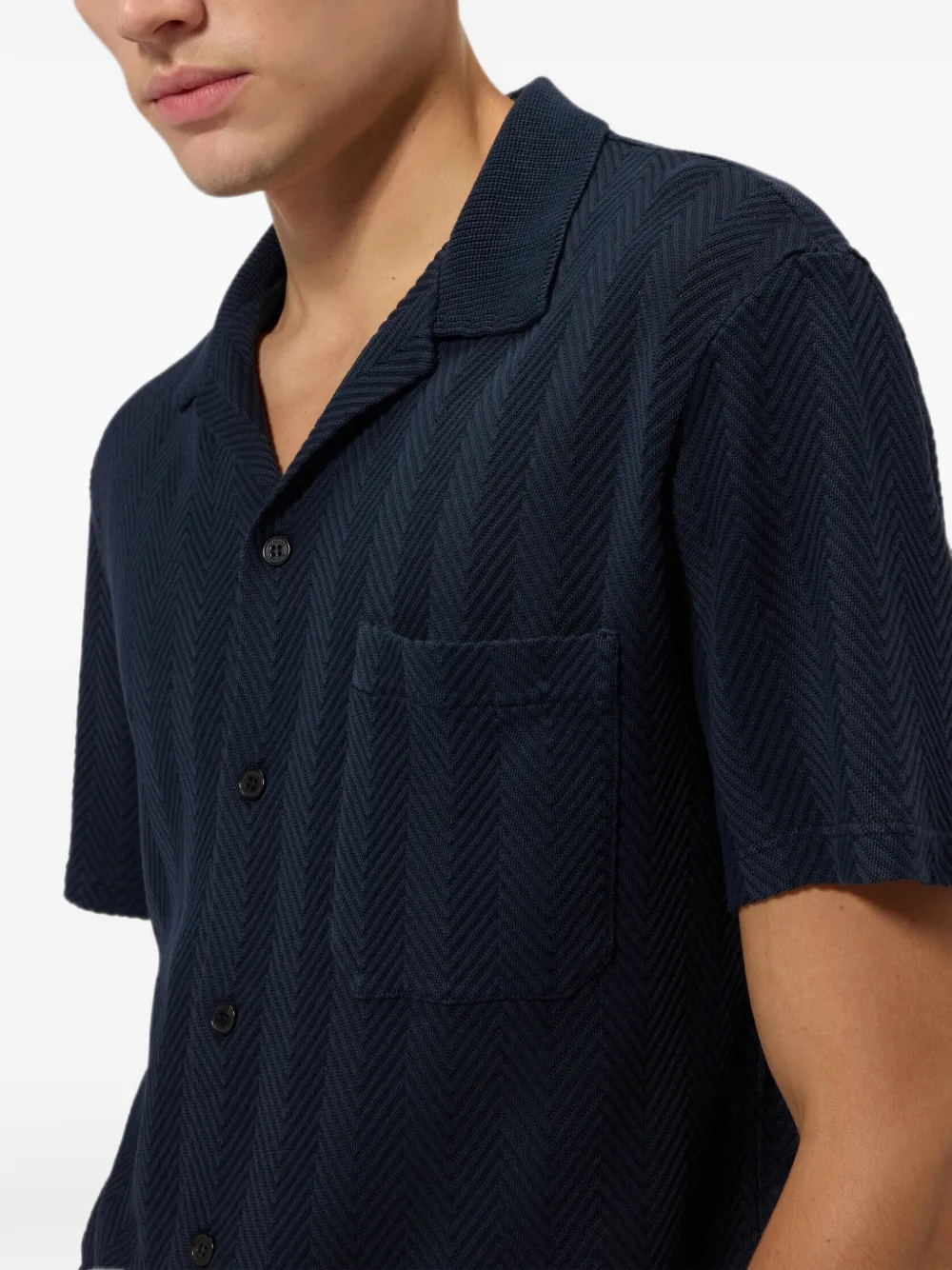 Missoni Ton-sur-ton Chevron katoenen en viscose bowlingshirt Blauw
