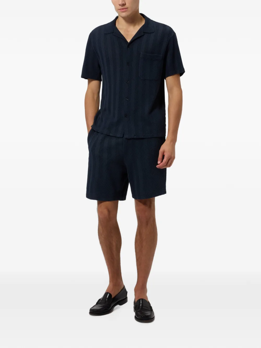 Missoni Ton-sur-ton Chevron katoenen en viscose bowlingshirt Blauw