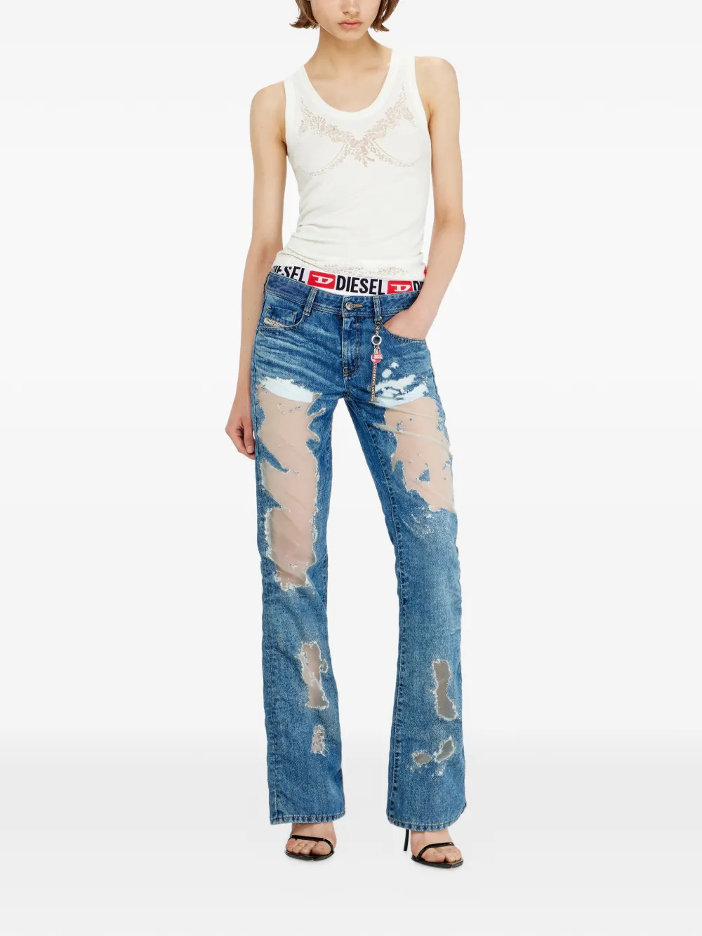 Diesel x Tinder bootcut jeans low-waist 1969 D-Ebbey Blauw