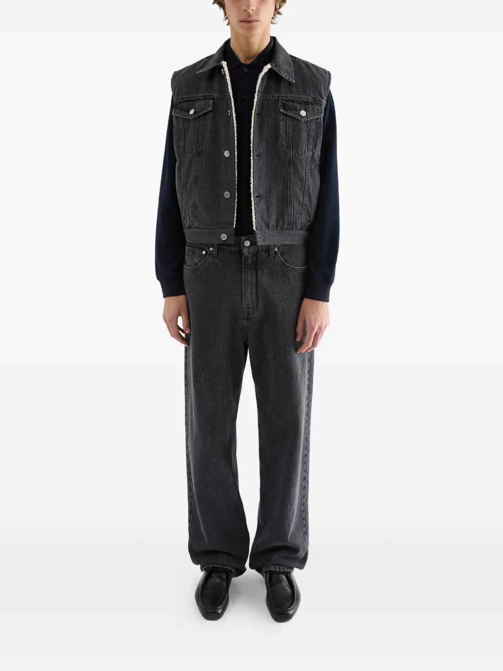 Jil Sander Denim gilet met fleece voering Grijs