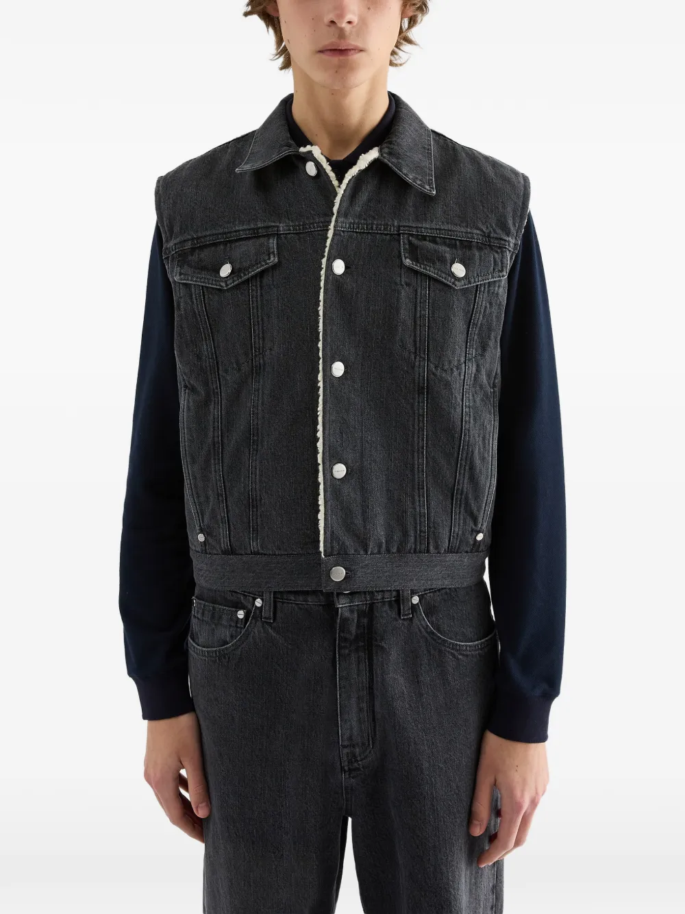 Jil Sander Denim gilet met fleece voering Grijs