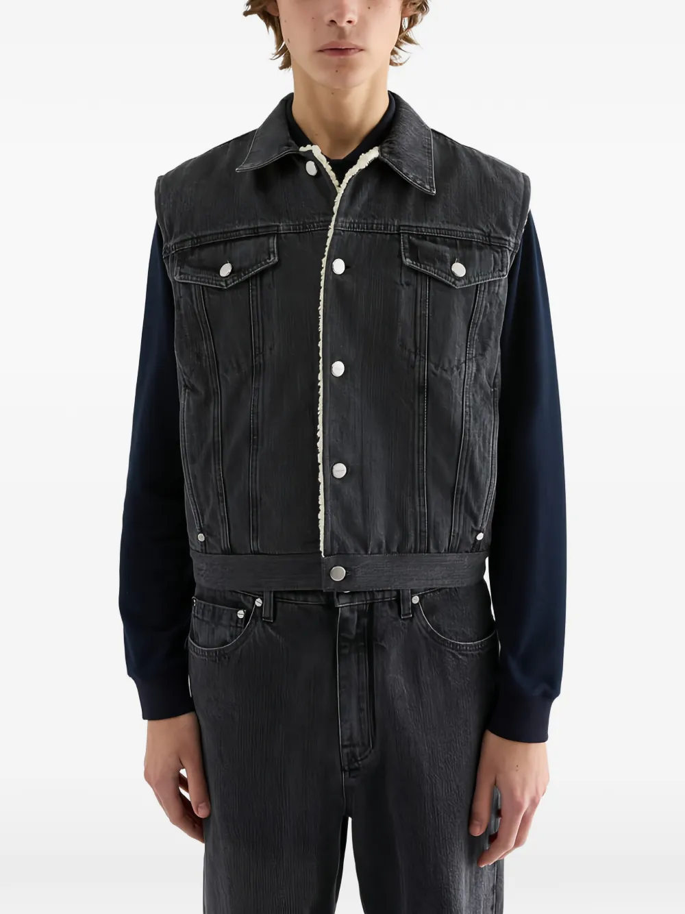 Jil Sander Denim gilet met fleece voering Grijs