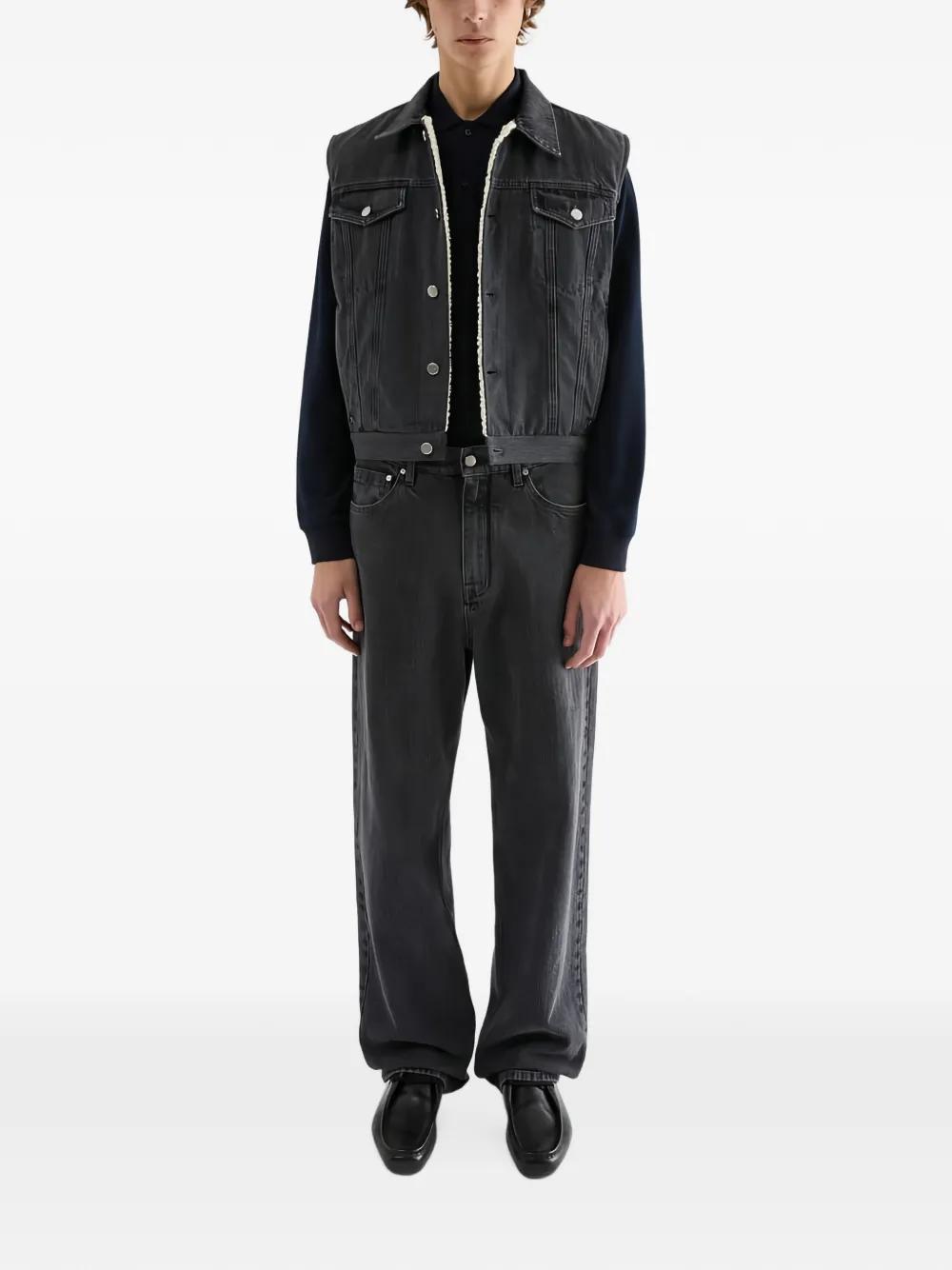 Jil Sander Denim gilet met fleece voering Grijs