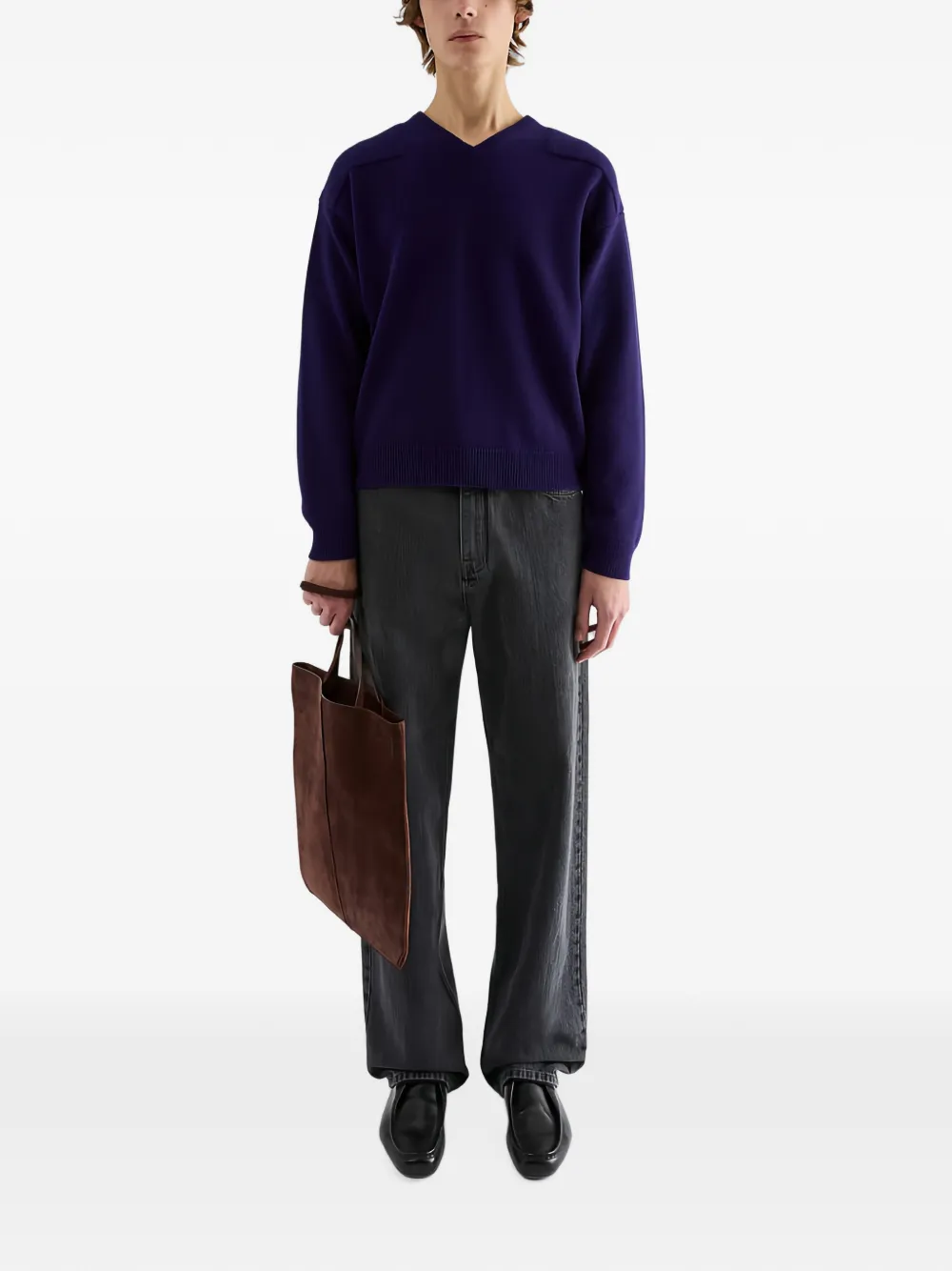 Jil Sander Ruimvallende denim broek met -logo en reliëf Grijs