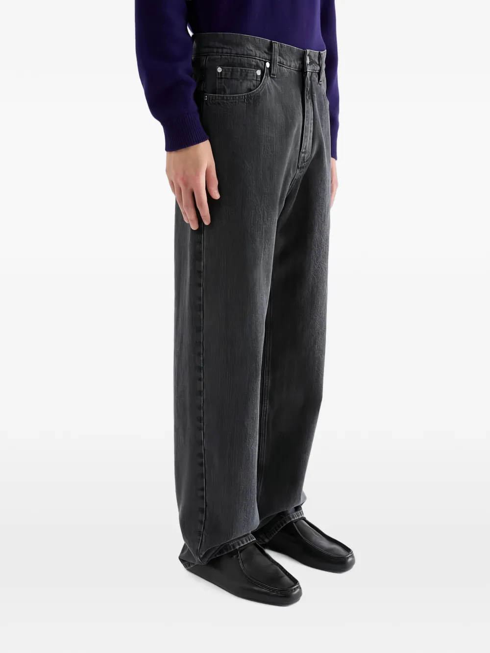Jil Sander Ruimvallende denim broek met -logo en reliëf Grijs