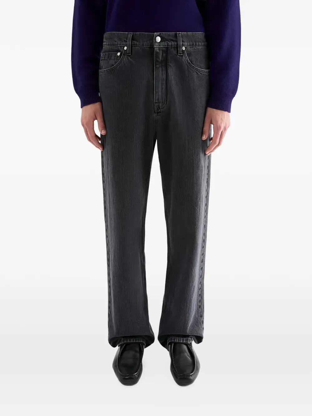 Jil Sander Ruimvallende denim broek met -logo en reliëf Grijs