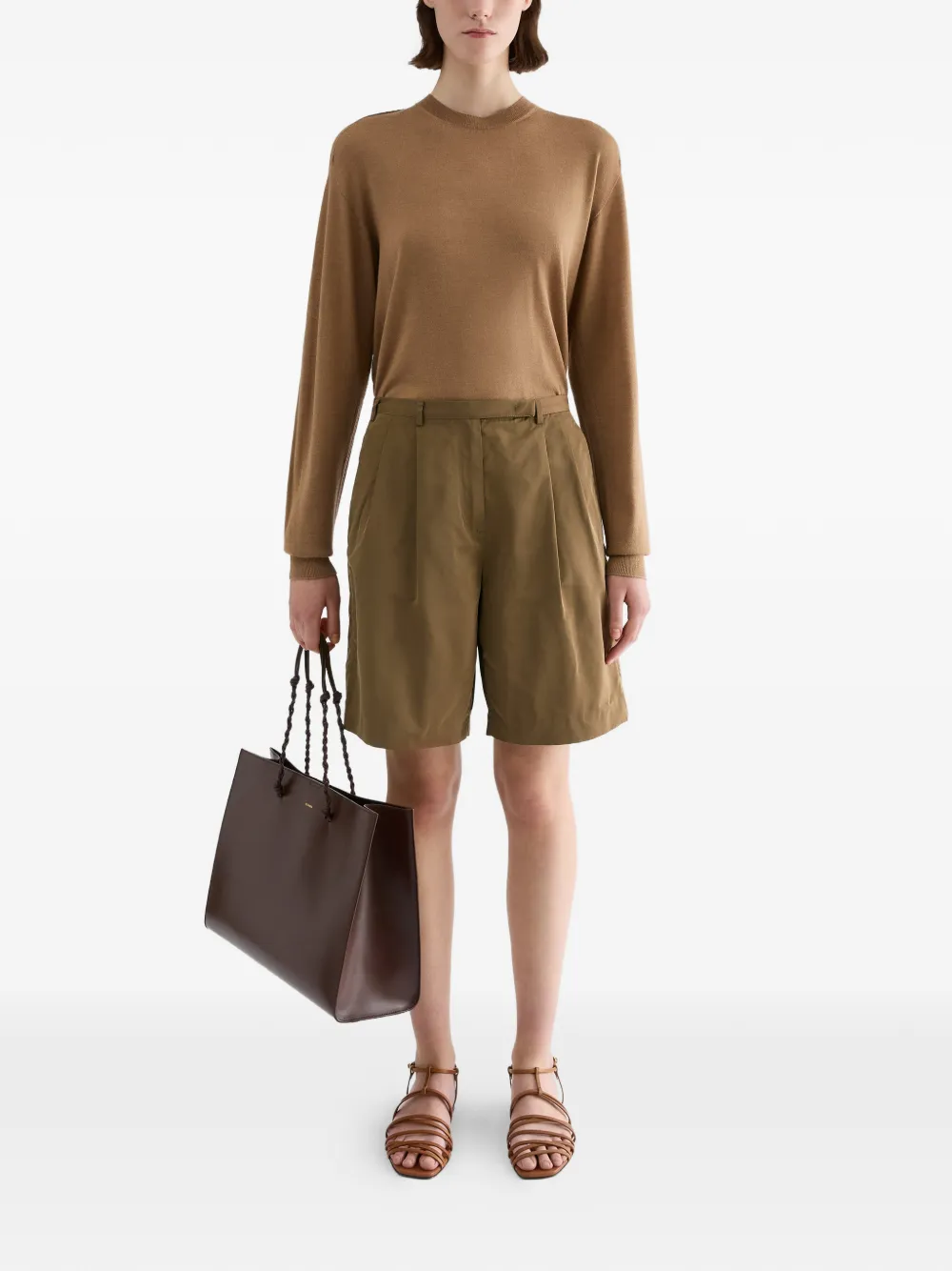 Jil Sander Trui met geribbelde afwerking en ronde hals Bruin