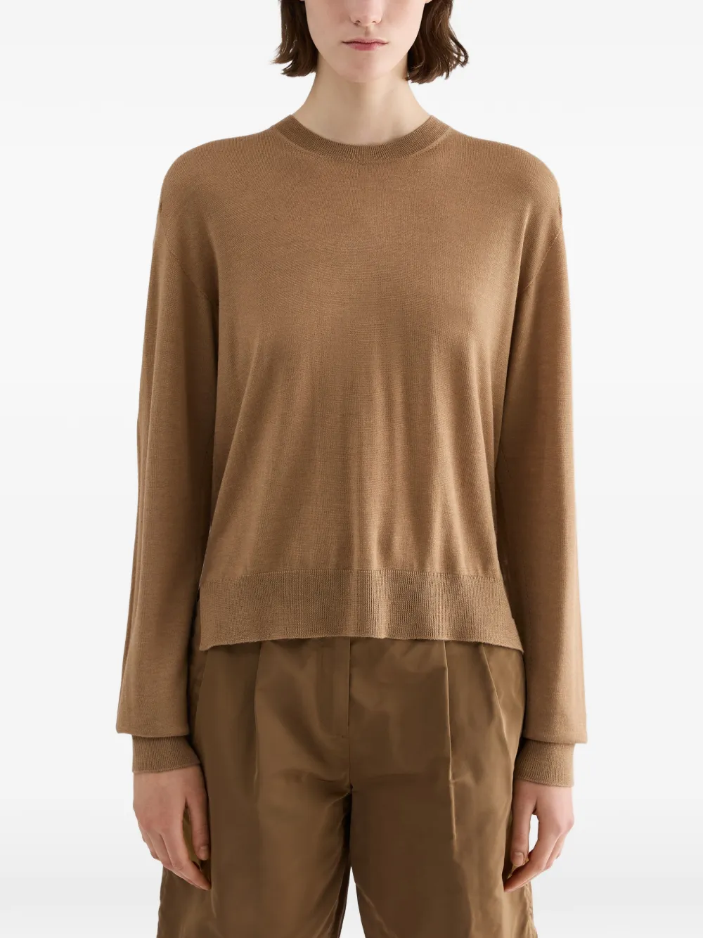 Jil Sander Trui met geribbelde afwerking en ronde hals Bruin