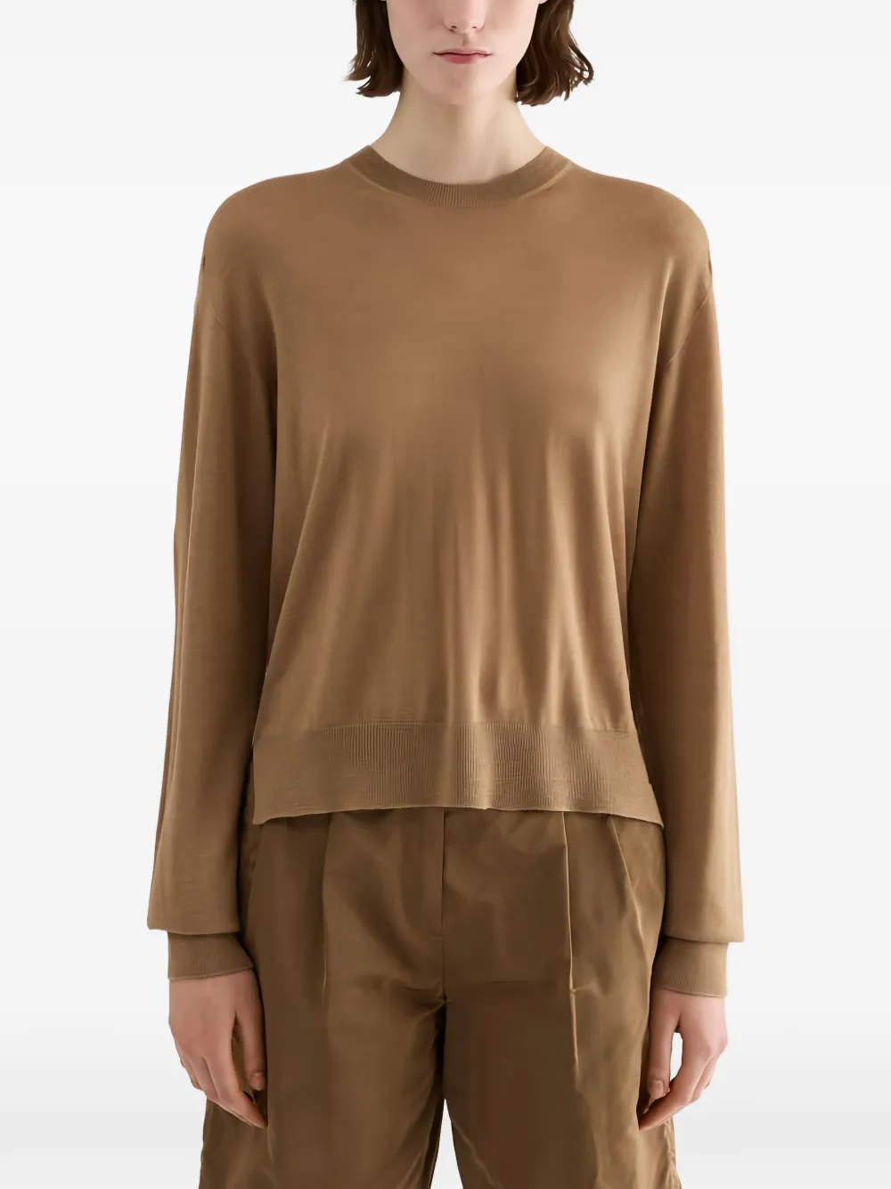 Jil Sander Trui met geribbelde afwerking en ronde hals Bruin