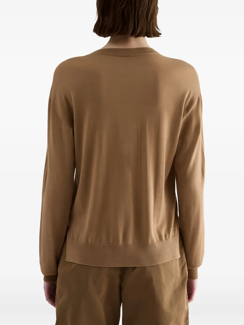 Jil Sander Trui met geribbelde afwerking en ronde hals Bruin