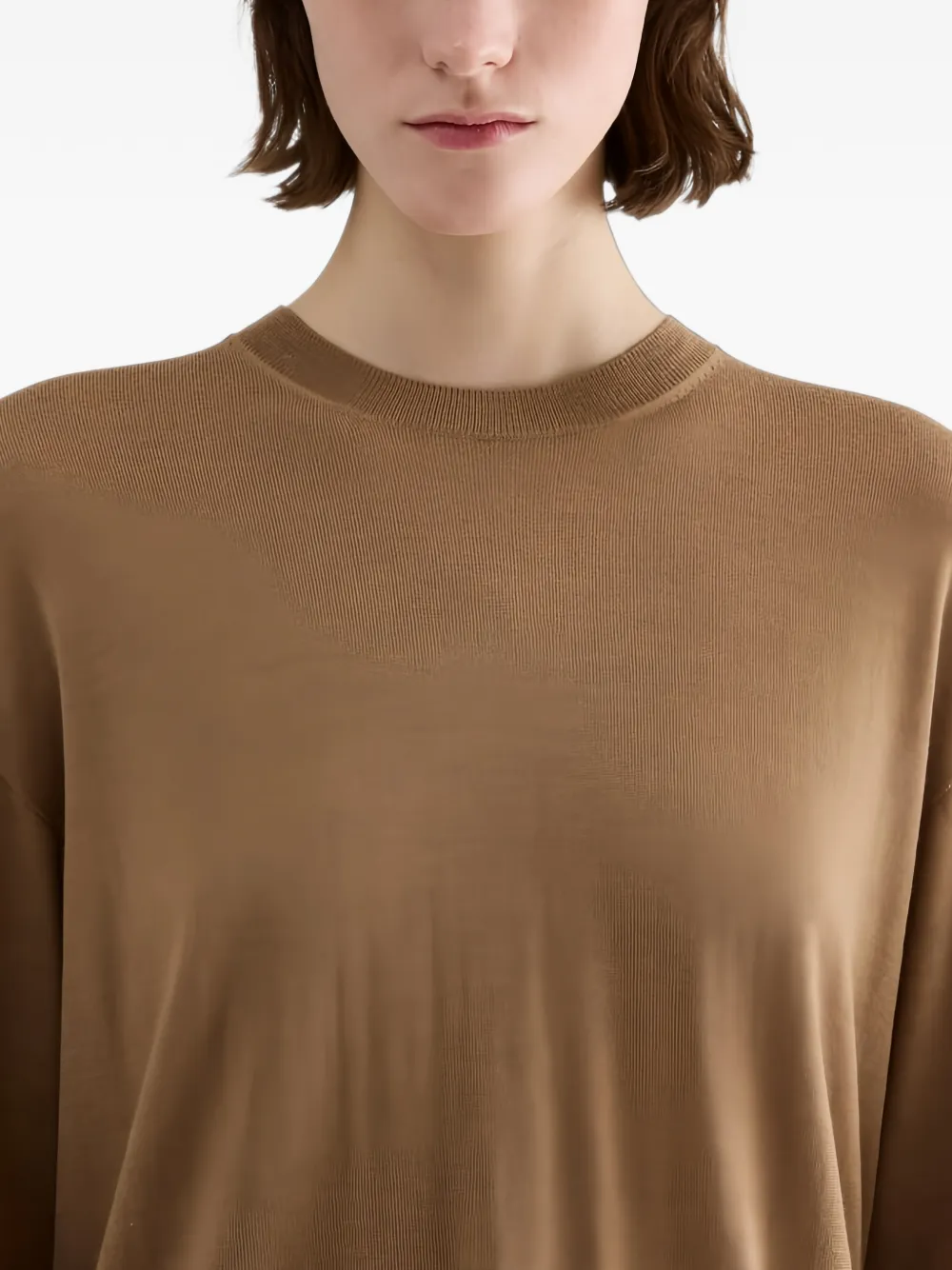 Jil Sander Trui met geribbelde afwerking en ronde hals Bruin