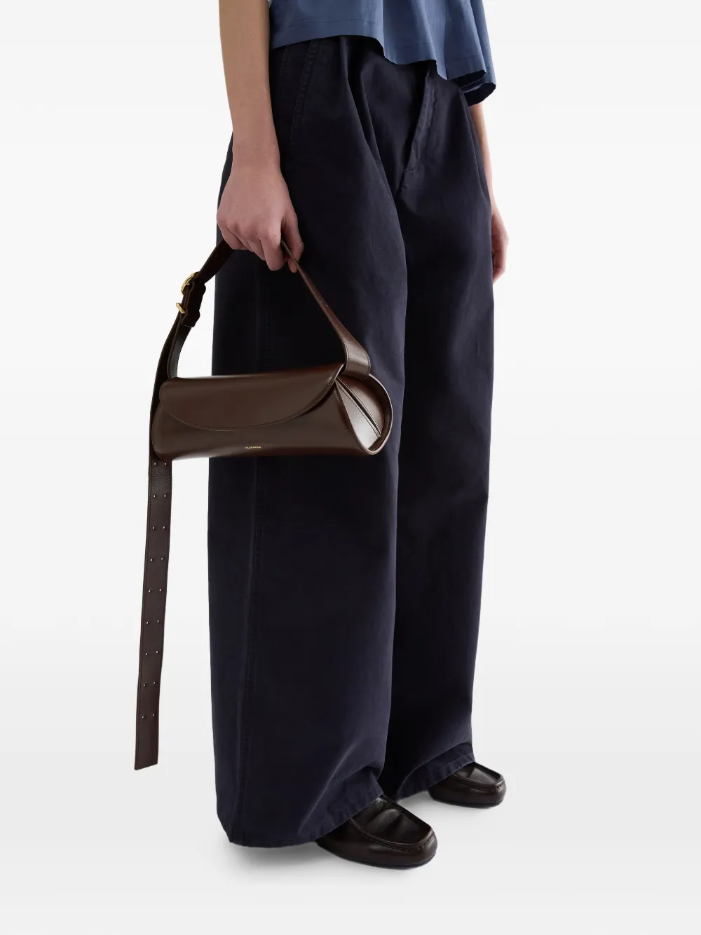 Jil Sander Cannolo leren schoudertas Bruin