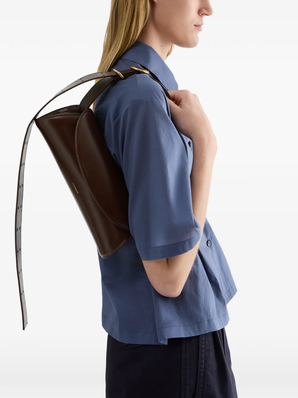 Jil Sander Cannolo leren schoudertas Bruin